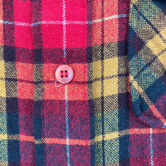 Vintage 70s Kohls Holiday Xmas Wool Plaid Button Down Shirt Dagger Collar | L/XL - Picture 5 of 16
